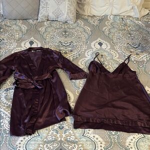 Victoria's Secret Satin Plum Chemise and Robe Set